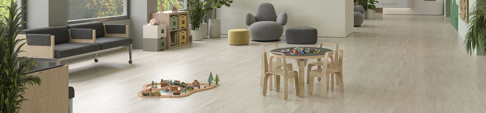 Grain wood grain safety flooring for commercial spaces supplied and fitted by Ace Floors
