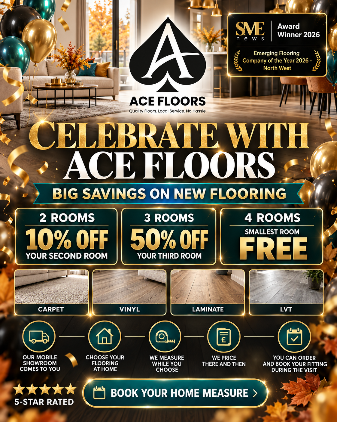 Ace Floors multi-room flooring deals for carpet, vinyl, laminate and LVT